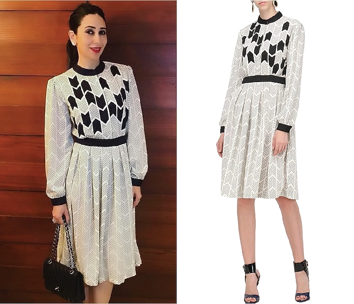 Off white applique work knee length dress available only at Pernia's Pop Up Shop.