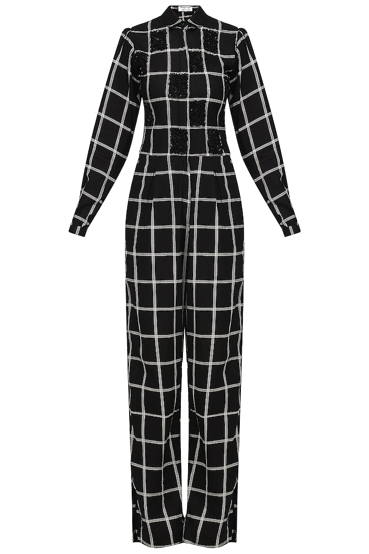 Black and white checked sequins jumpsuit available only at Pernia's Pop Up Shop.