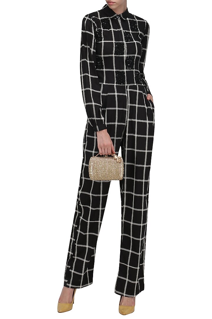 Black and white checked sequins jumpsuit available only at Pernia's Pop Up Shop.