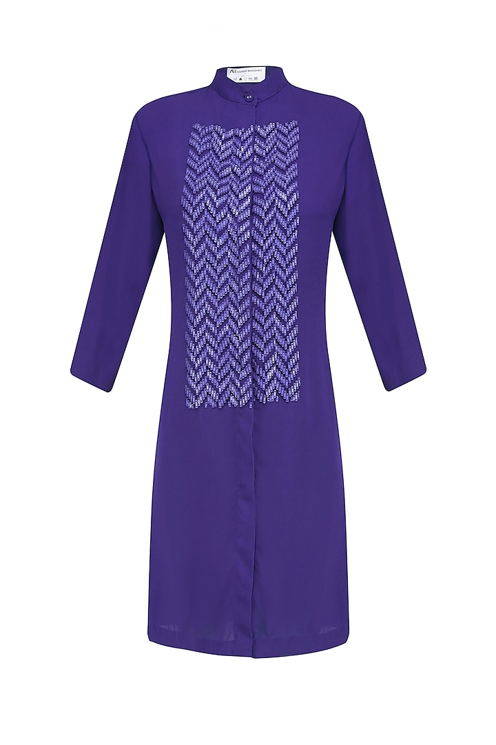 Blue Sequins Embellished Shirt Dress by Anand Bhushan