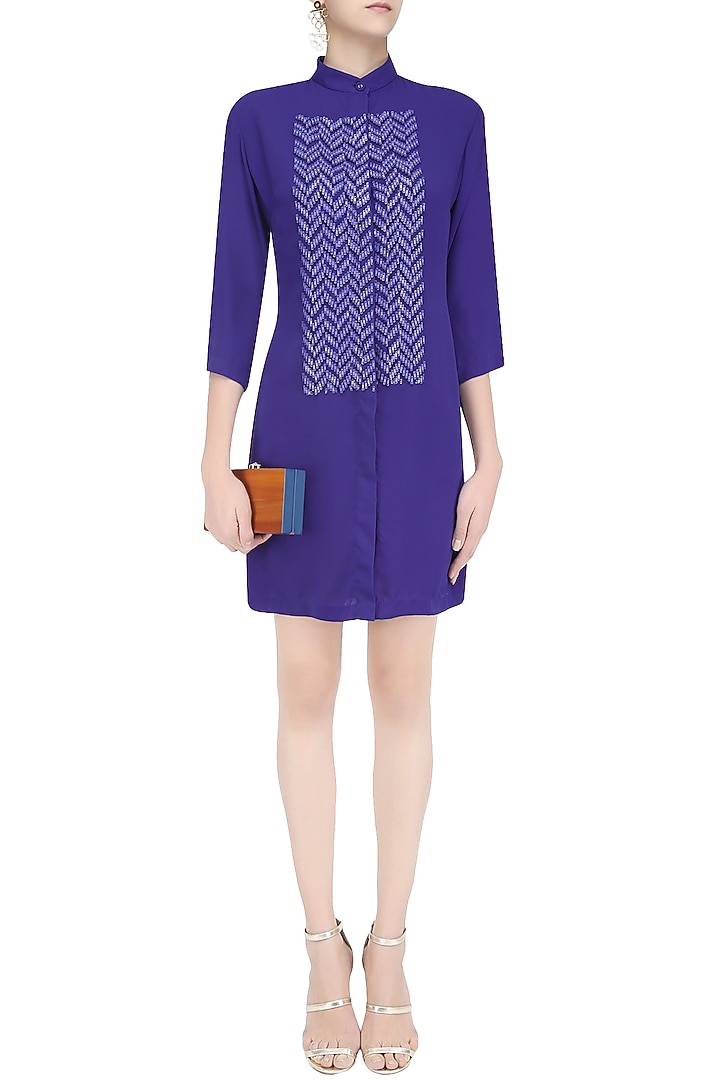 Blue sequins embellished shirt dress available only at Pernia's Pop Up Shop.