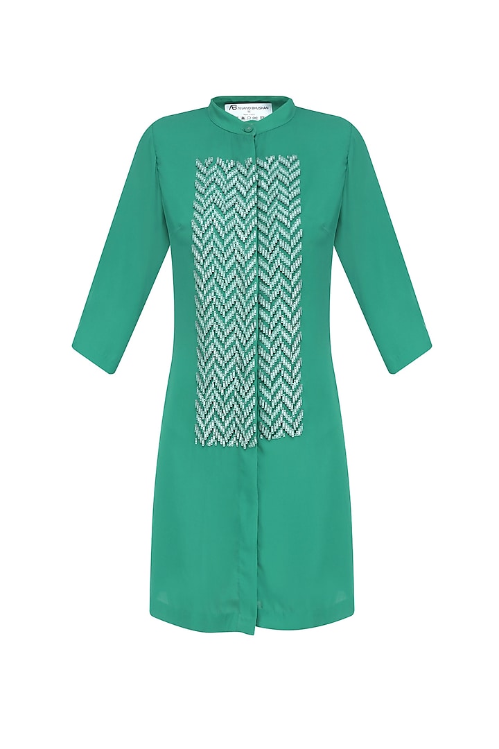 Green Sequins Embellished Shirt Dress by Anand Bhushan