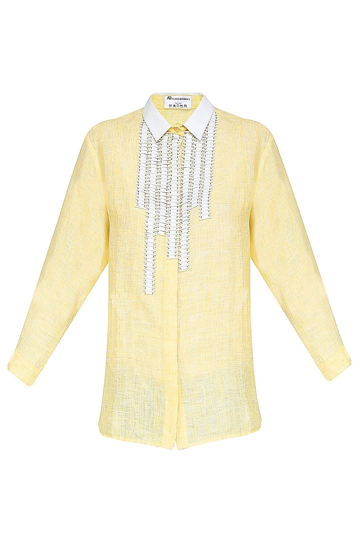 Yellow and White Sequins Embellished Shirt by Anand Bhushan