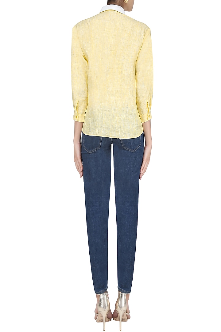 Yellow and white sequins embellished shirt available only at Pernia's Pop Up Shop.