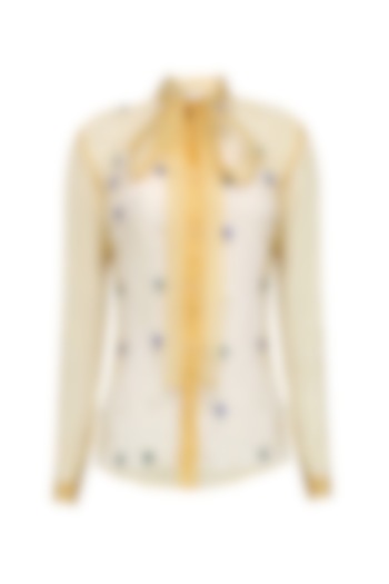 Yellow, Blue, Green and White Sequinned Motifs Shirt by Anand Bhushan