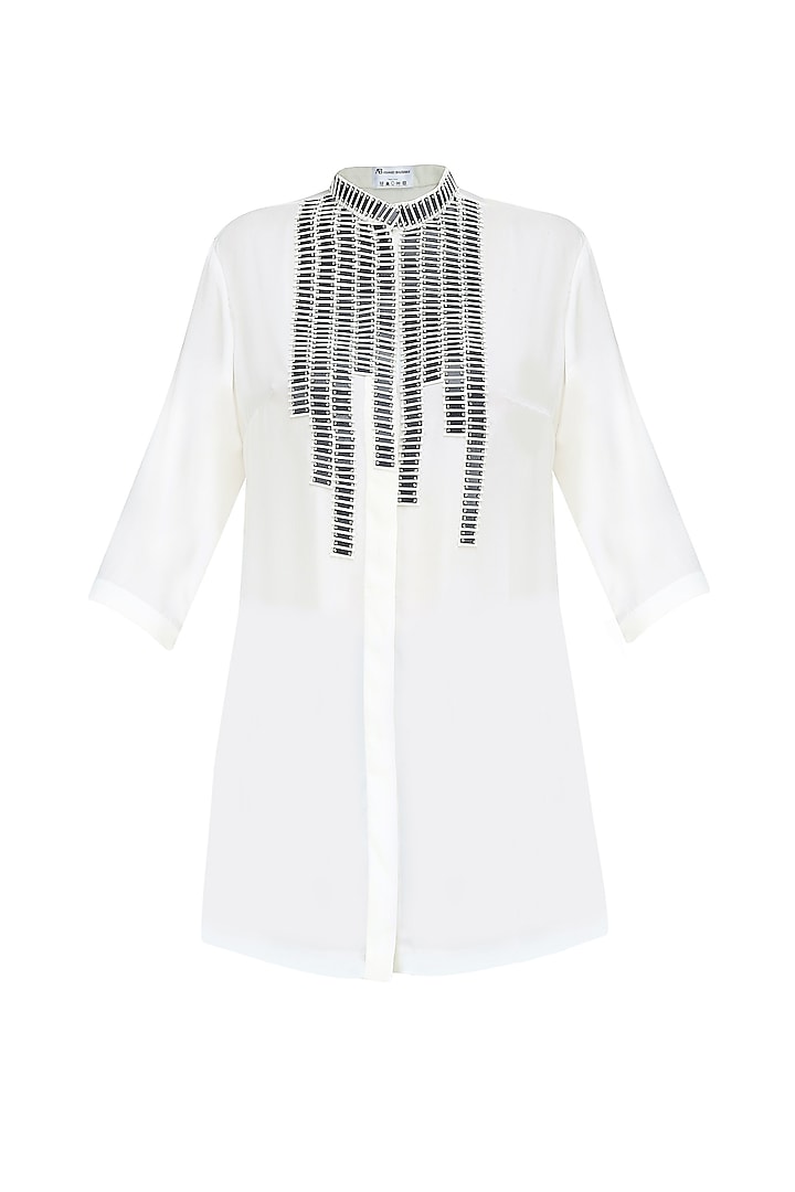 White Sequins Embellishment Button Down Shirt by Anand Bhushan