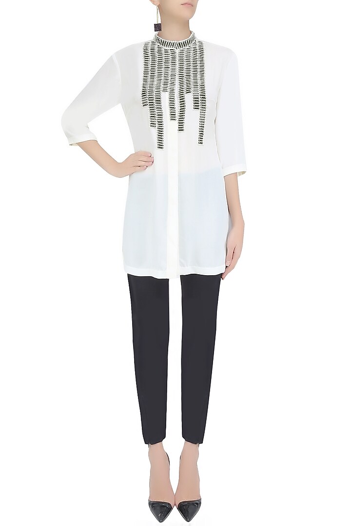 White sequins embellishment button down shirt available only at Pernia's Pop Up Shop.