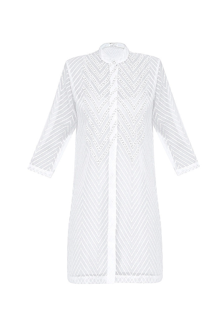 White Zigzag Pattern Sequins Embellished Shirt Dress by Anand Bhushan