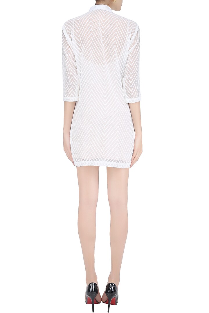 White zigzag pattern sequins embellished shirt dress available only at Pernia's Pop Up Shop.