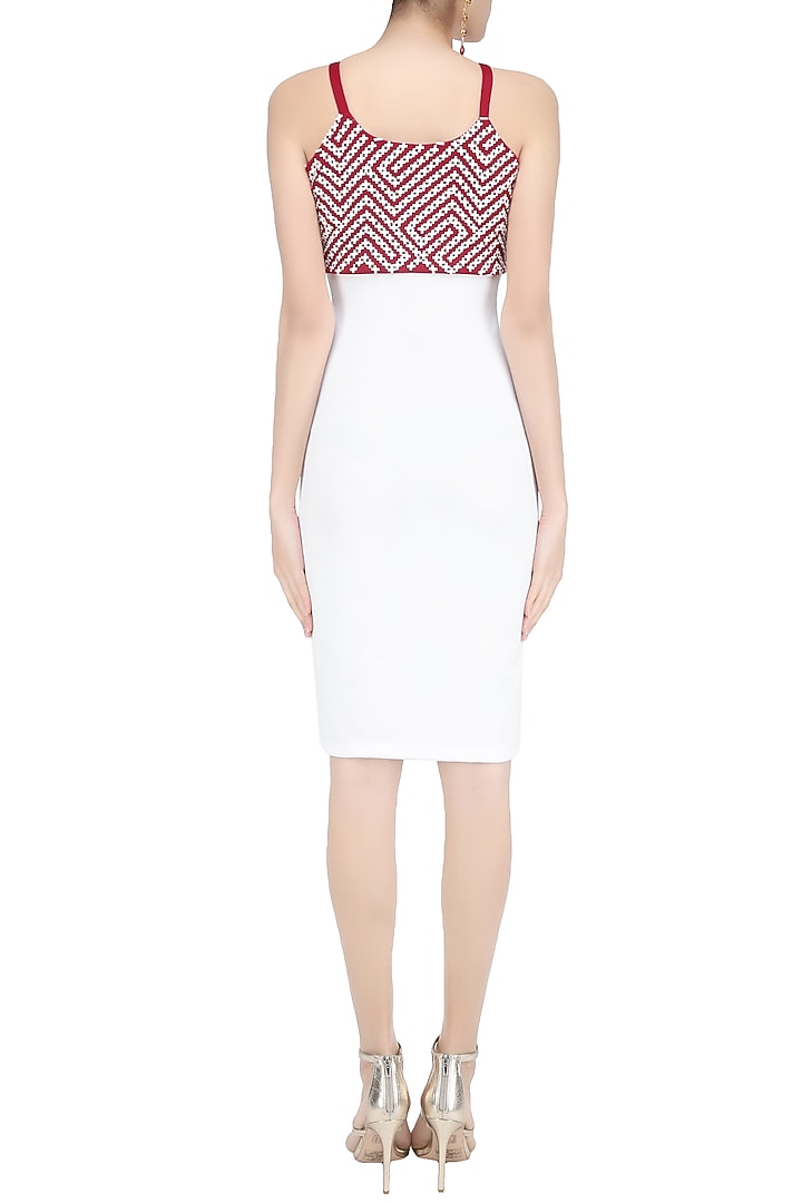 White and red applique work fitted dress available only at Pernia's Pop Up Shop.