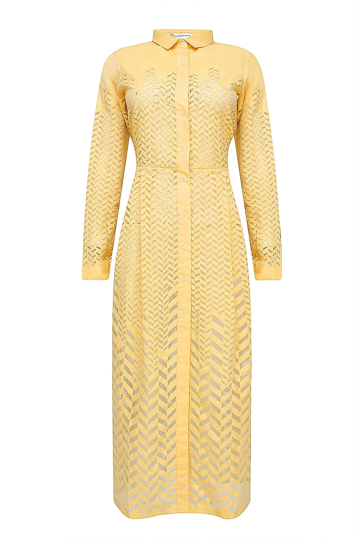 Yellow Cutwork Detailing Jacket Dress by Anand Bhushan