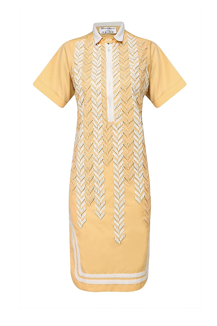 Yellow Sequins Embellishment Shirt Dress by Anand Bhushan