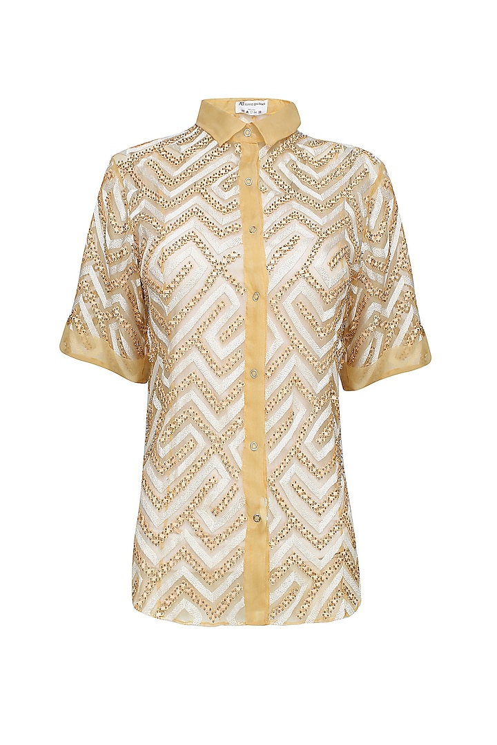 Yellow Applique Work Button Down Shirt by Anand Bhushan