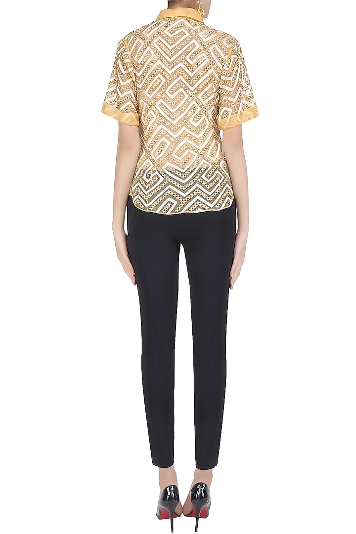 Yellow applique work button down shirt available only at Pernia's Pop Up Shop.