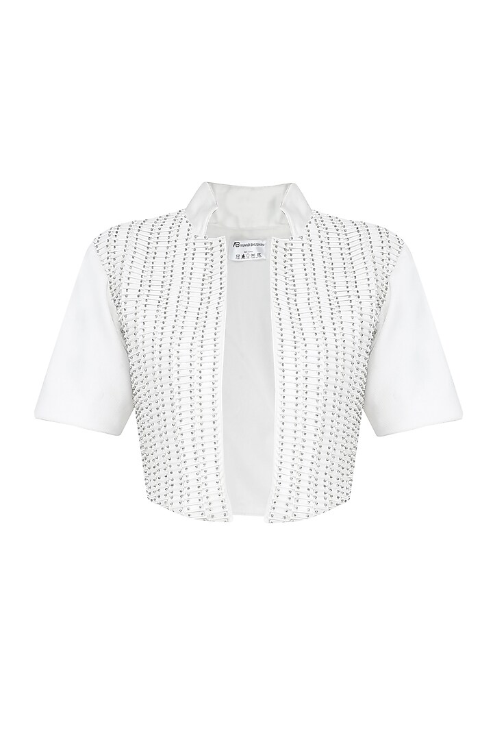 White Sequins Embellished Front Open Bolero by Anand Bhushan