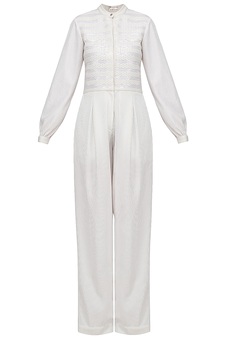 White Knitted Jumpsuit by Anand Bhushan