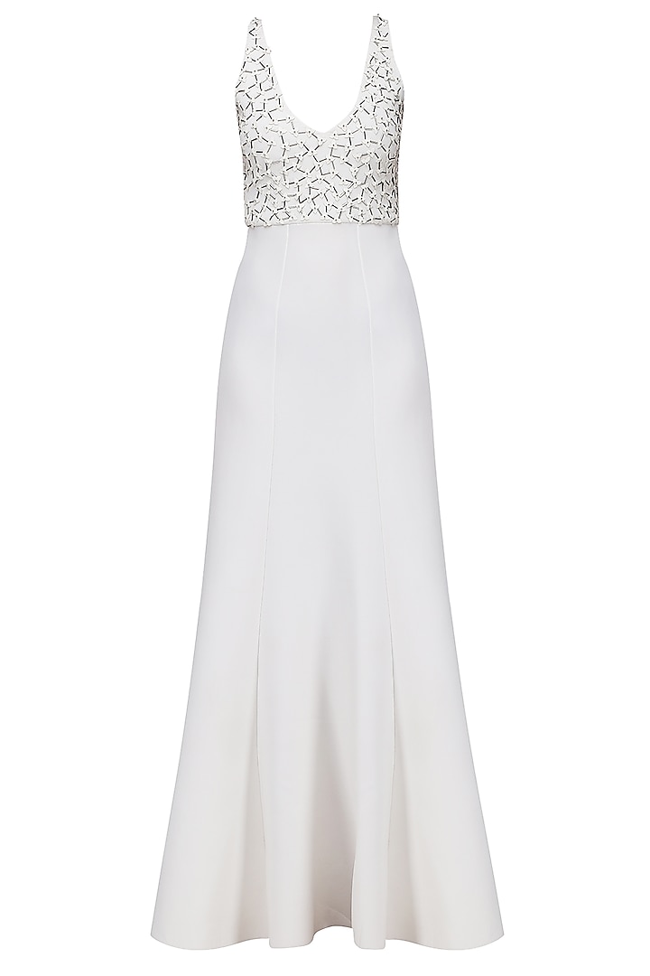 White Embroidered Neoprene Gown by Anand Bhushan
