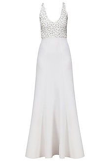 White embroidered neoprene gown available only at Pernia's Pop Up Shop ...