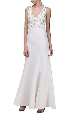 White Embroidered Neoprene Gown by Anand Bhushan