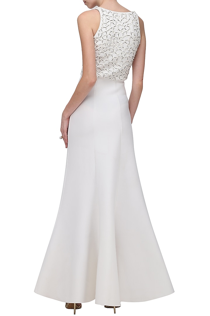 White embroidered neoprene gown available only at Pernia's Pop Up Shop.