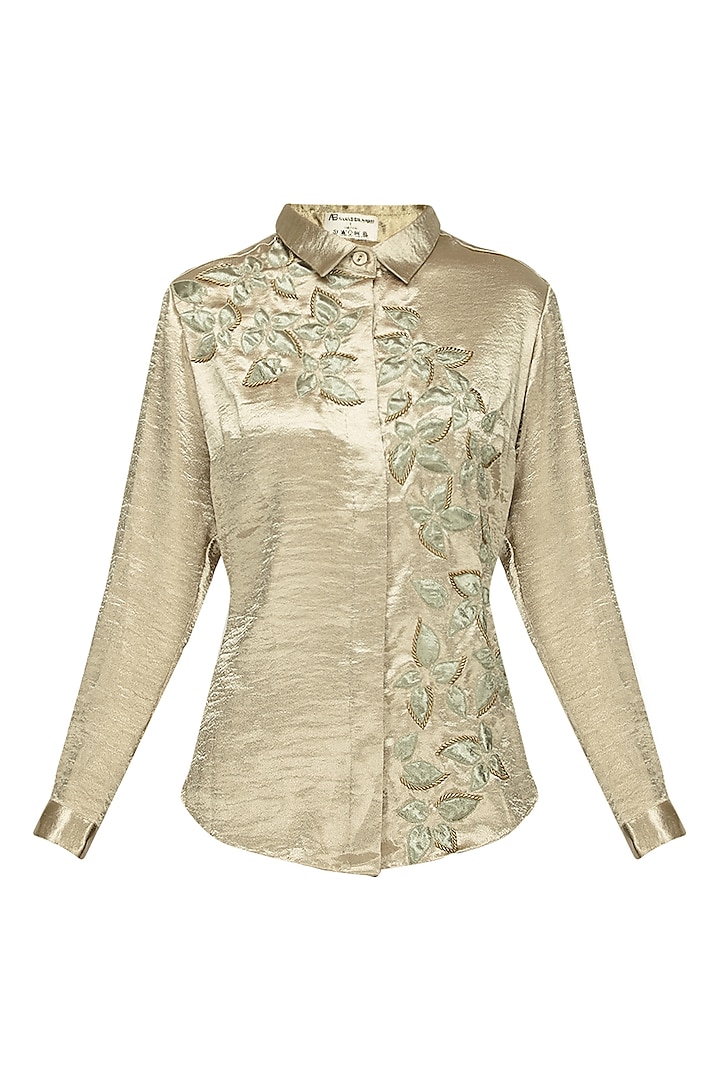 Gold Floral Embroidered Satin Shirt by Anand Bhushan