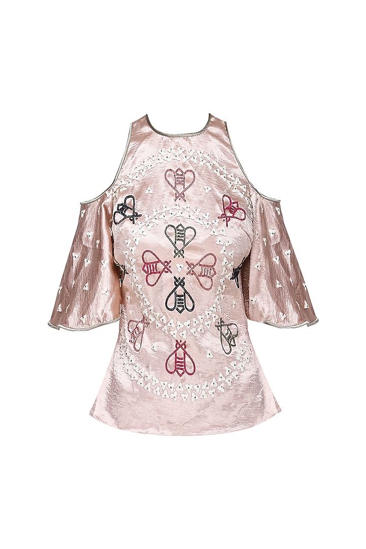 Pink Cold Shoulder Embroidered Top by Anand Bhushan