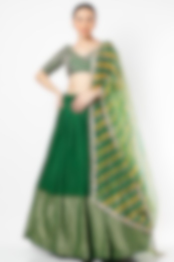 Green Wedding Lehenga Set With Zari Work by Anjana Bohra at Pernia's Pop Up Shop