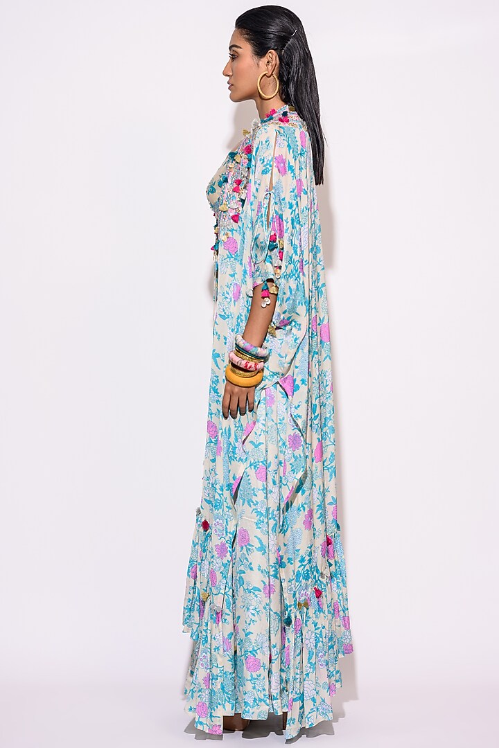Light Blue Silk & Chiffon Kaftan Set by Aangan by Parul at Pernia's Pop Up Shop