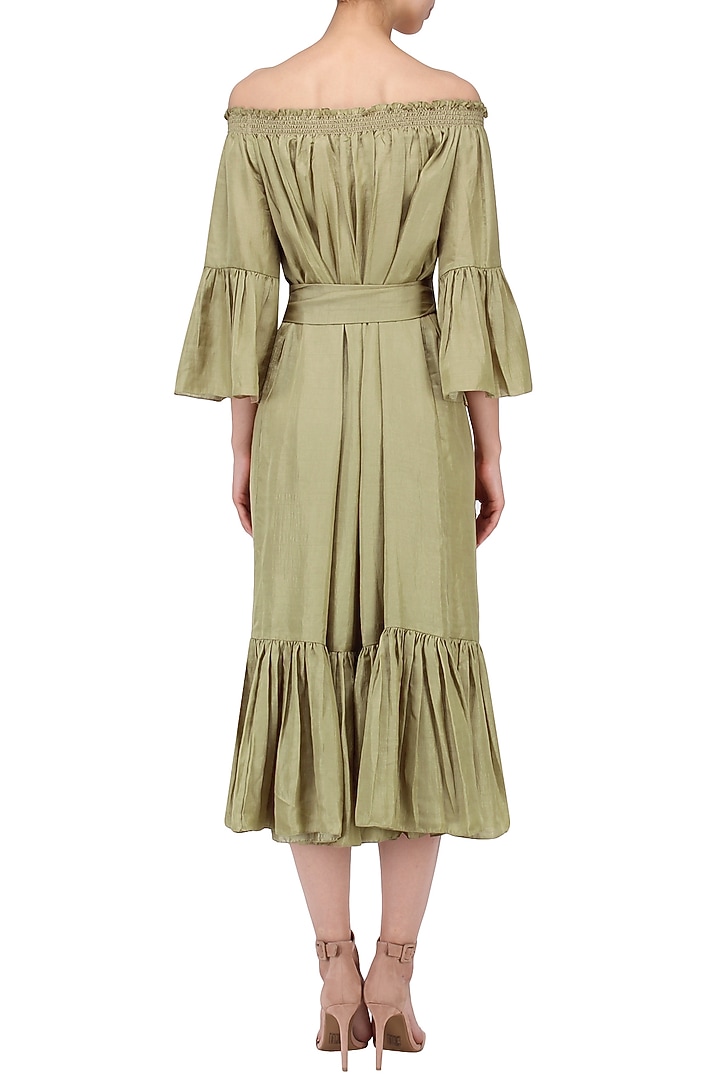Olive off shoulder dress available only at Pernia's Pop Up Shop.