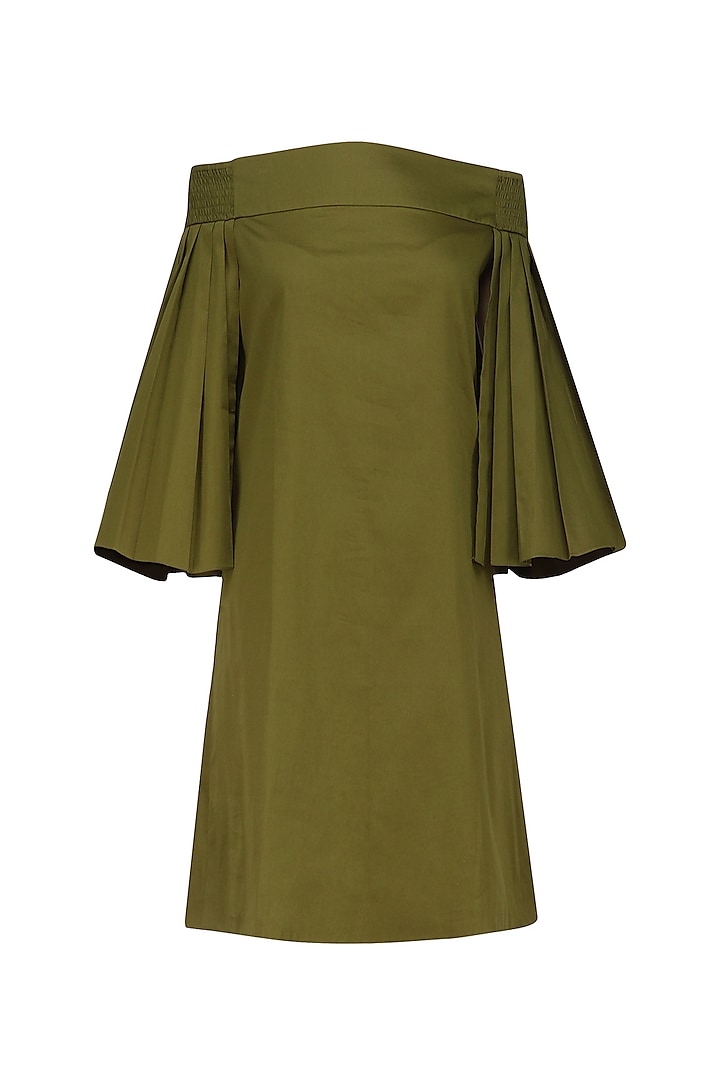 Military Green Off Shoulder Dress by Ankita