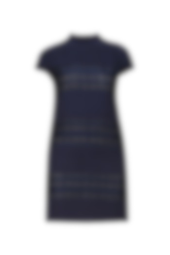 Navy Blue High Collar Dress by Ankita