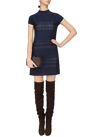 Navy Blue High Collar Dress by Ankita