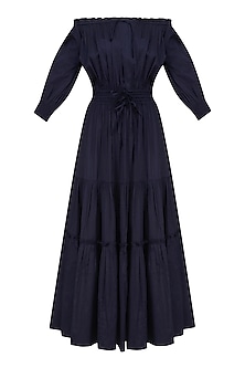 Navy blue off shoulder dress available only at Pernia's Pop Up Shop. 2023