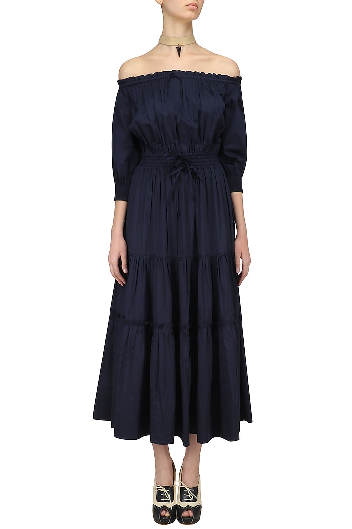 Navy blue off shoulder dress available only at Pernia's Pop Up Shop.