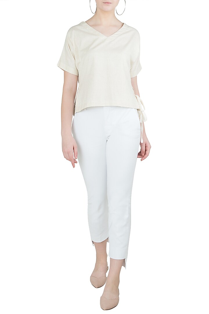 Beige side slit top available only at Pernia's Pop Up Shop.