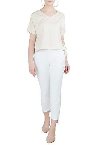Beige Side Slit Top by Ankita