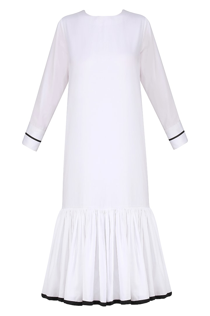 White Monochrome Frill Dress by Ankita