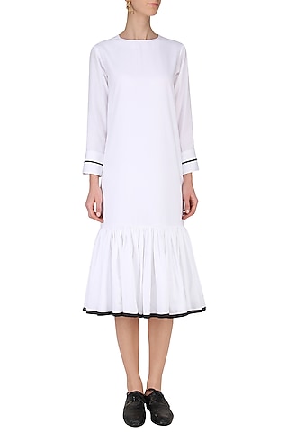 White Monochrome Frill Dress by Ankita