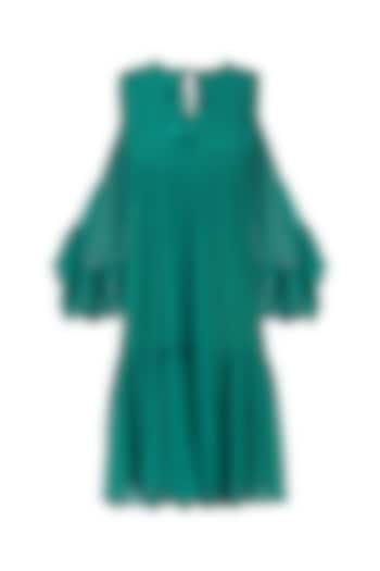 Teal Cold Shoulder Pleated Dress by Ankita