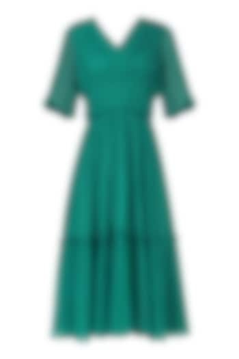 Teal Pleated Tier Dress by Ankita