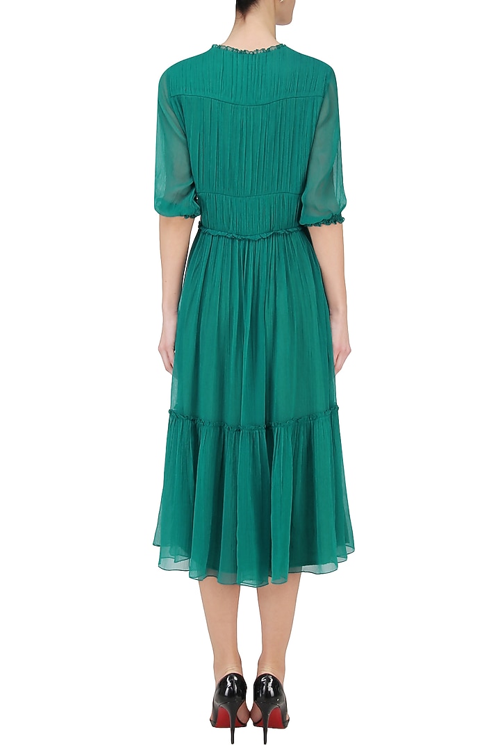 Teal pleated tier dress earrings available only at Pernia's Pop Up Shop.