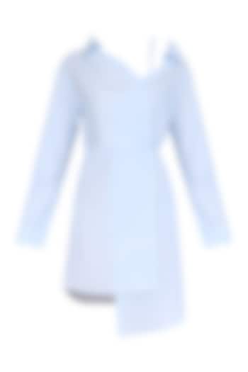Blue One Shoulder Wrap Shirt Dress by Ankita