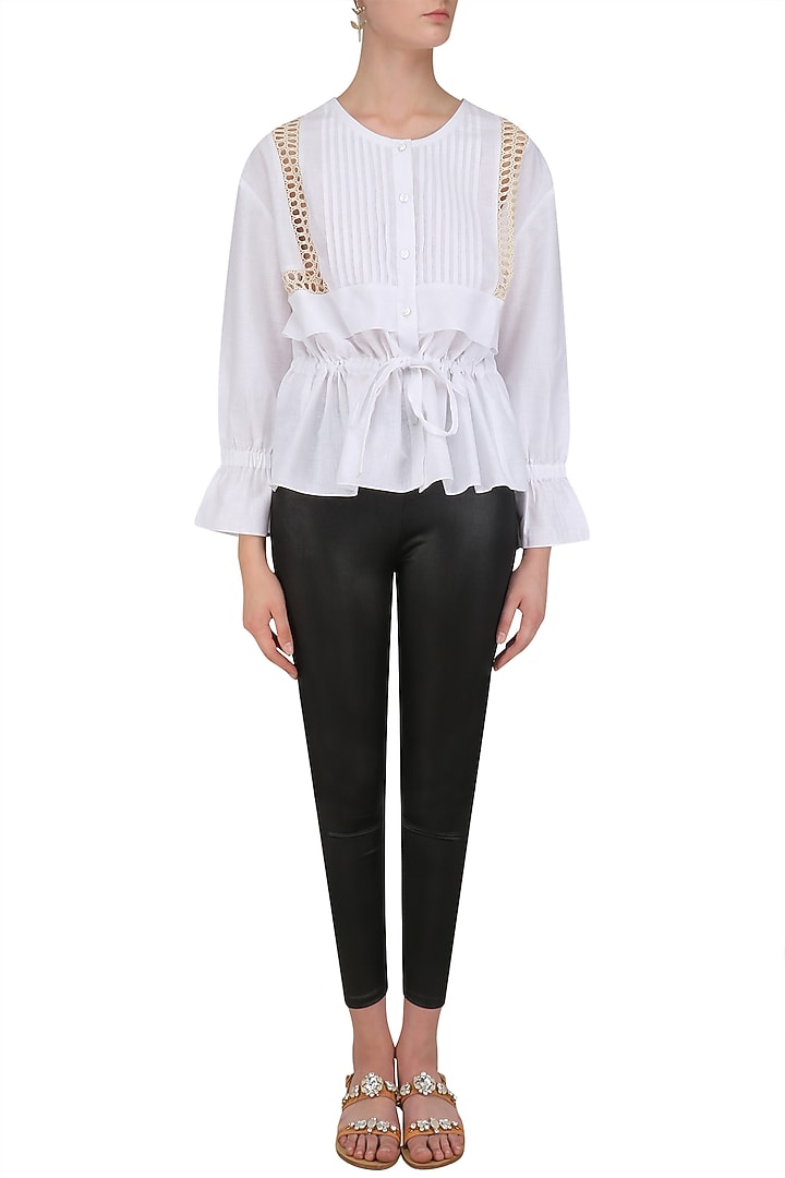 White lace trim tie up top available only at Pernia's Pop Up Shop.