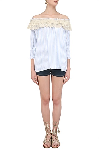 Blue Lace Trim Off Shoulder Top by Ankita