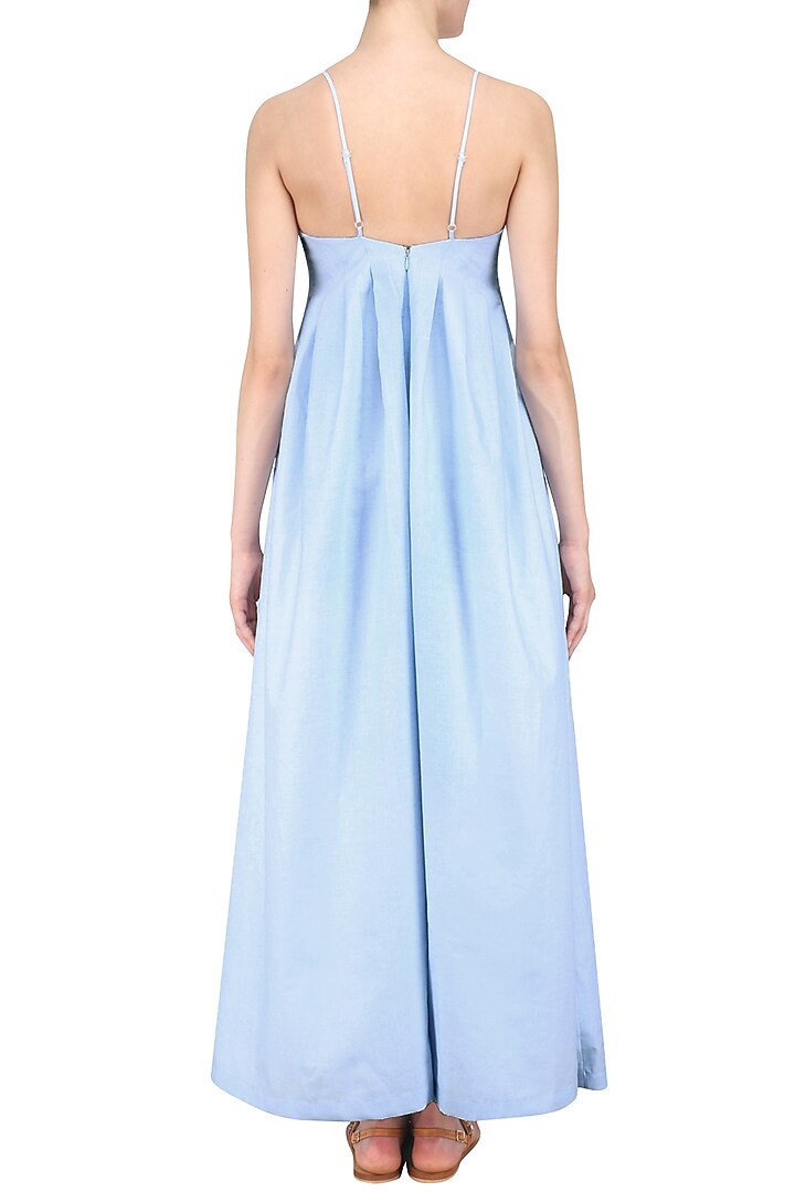 Blue pleated panelled jumpsuit available only at Pernia's Pop Up Shop.