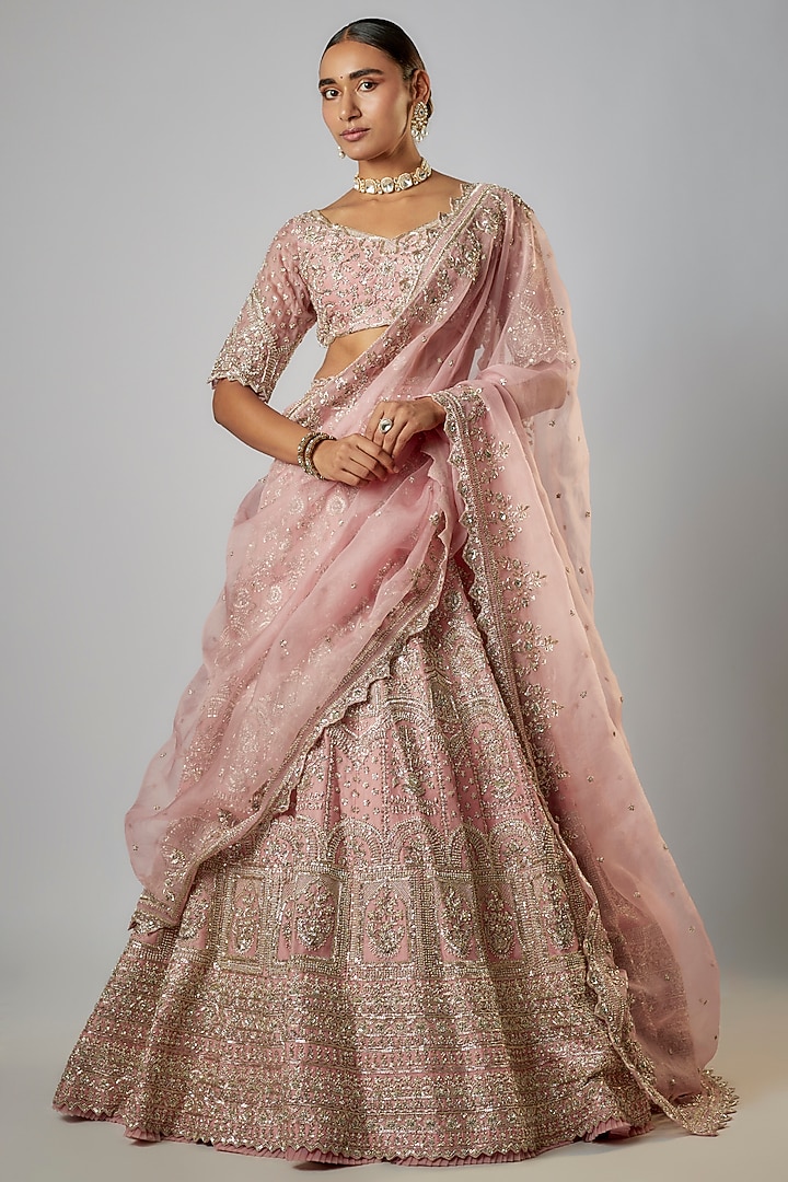 Pink Organza Zardosi Embroidered Bridal lehenga for 22 Lehenga Set by Anushree Reddy at Pernia's Pop Up Shop