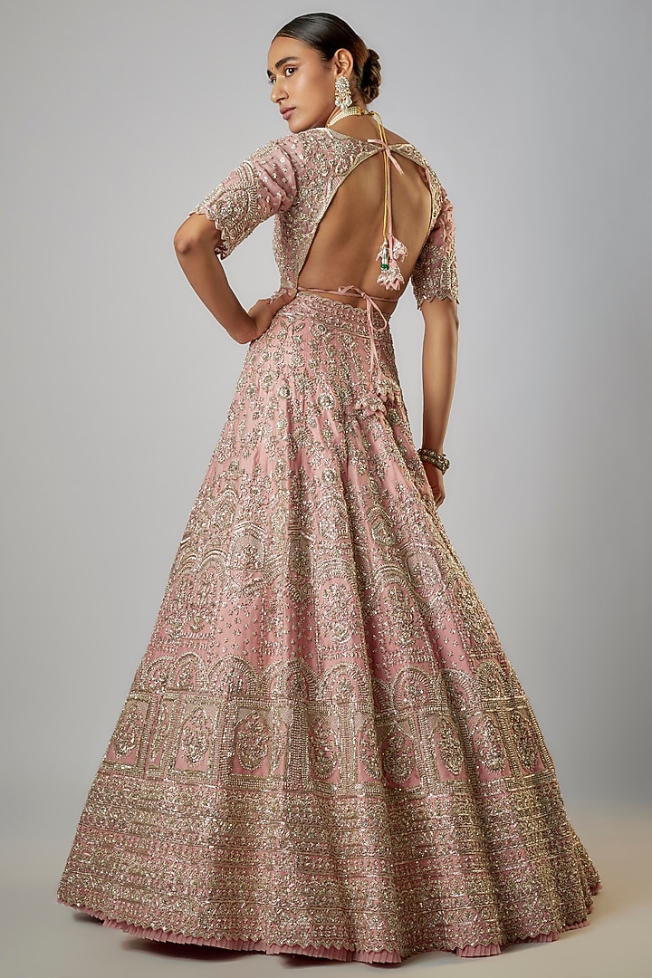 Pink Organza Zardosi Embroidered Bridal Lehenga Set by Anushree Reddy at Pernia's Pop Up Shop