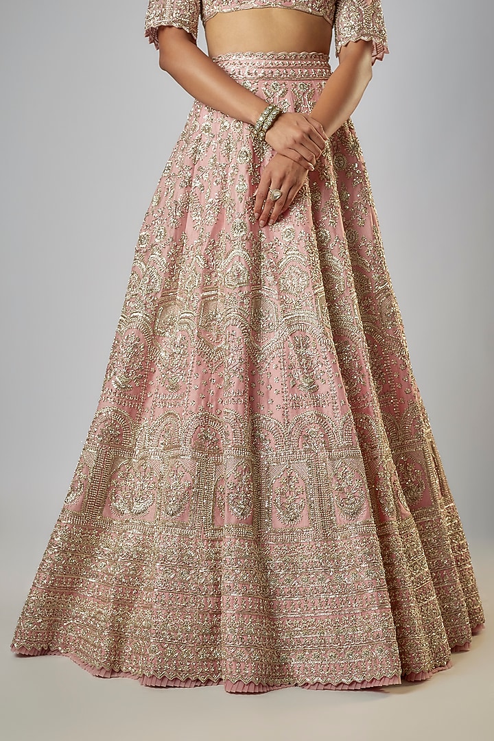 Pink Organza Zardosi Embroidered Bridal Lehenga Set by Anushree Reddy at Pernia's Pop Up Shop