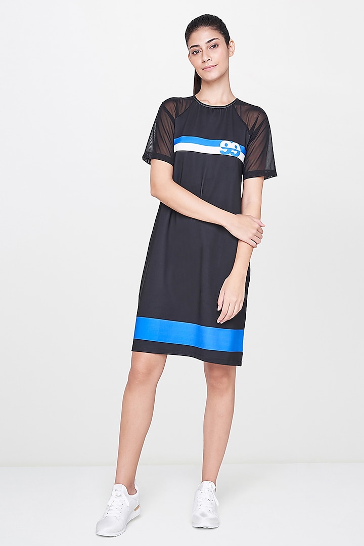 Black Polyester Sporty Dress by AND