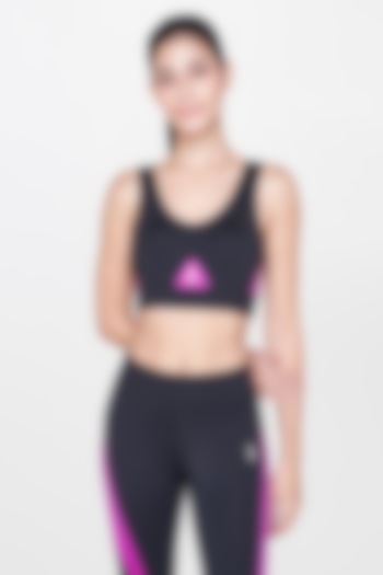 Black Polyester Sports Bra by And